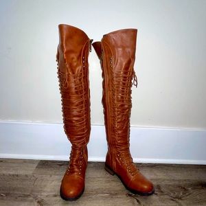 Thigh high lace up military style combat boots